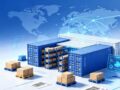 3D render of overseas warehouse containers and cargo, representing cross-border inventory relocation and relabeling service