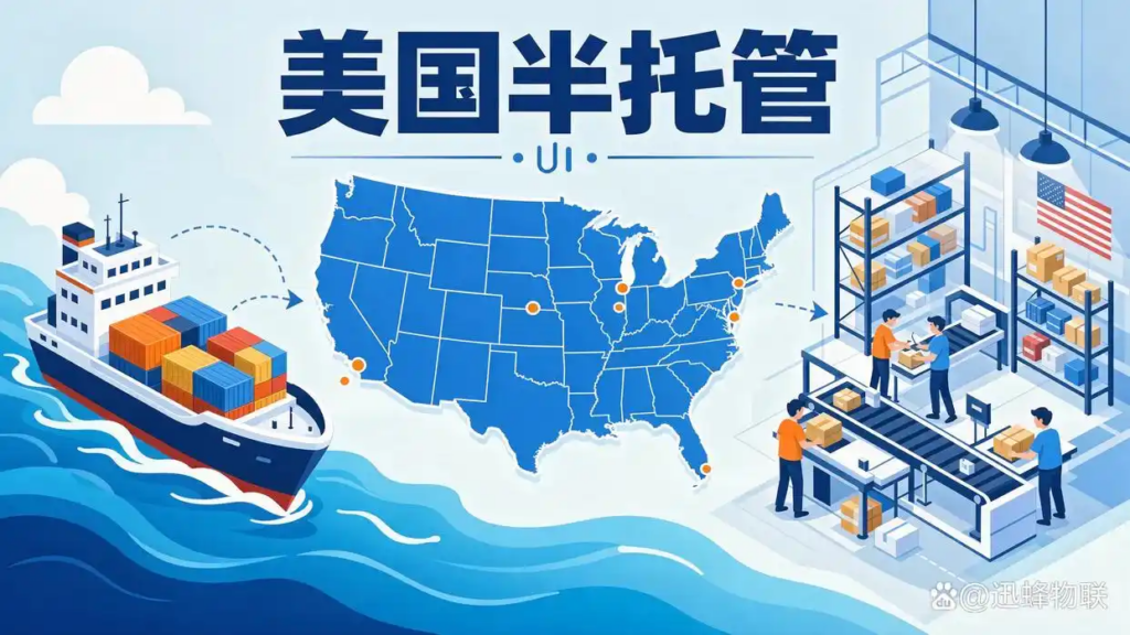 Illustration of Xunfeng US semi-managed service, ocean shipping and US local warehouse fulfillment