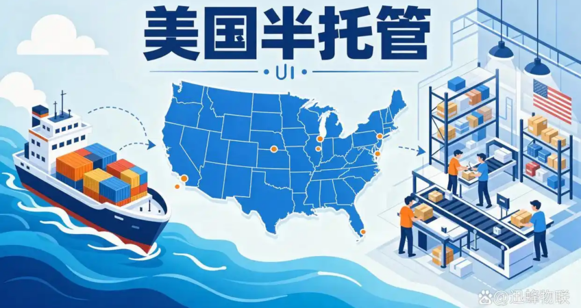 Illustration of Xunfeng US semi-managed service, ocean shipping and US local warehouse fulfillment