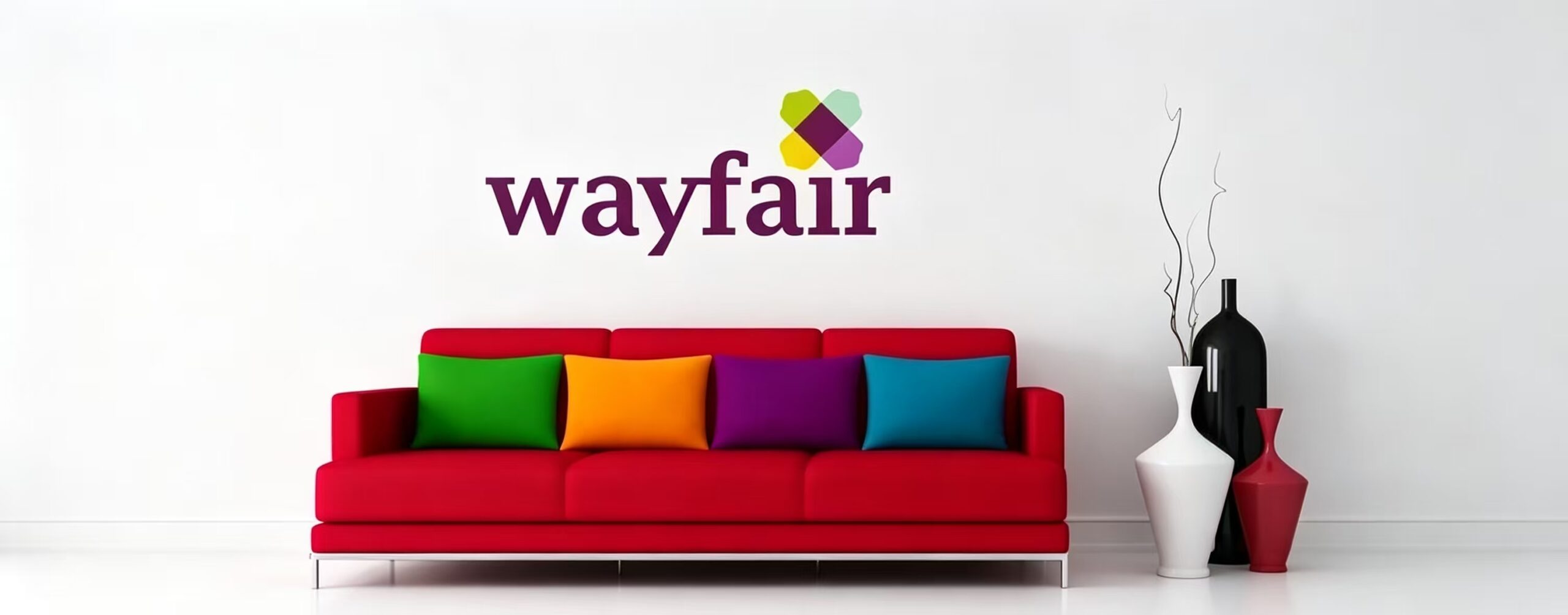 Wayfair logo displayed with home furniture, home decor e-commerce platform