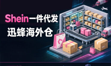 Tech illustration of smart US fulfillment warehouse, Xunfeng overseas warehouse SHEIN dropshipping service for cross-border merchants
